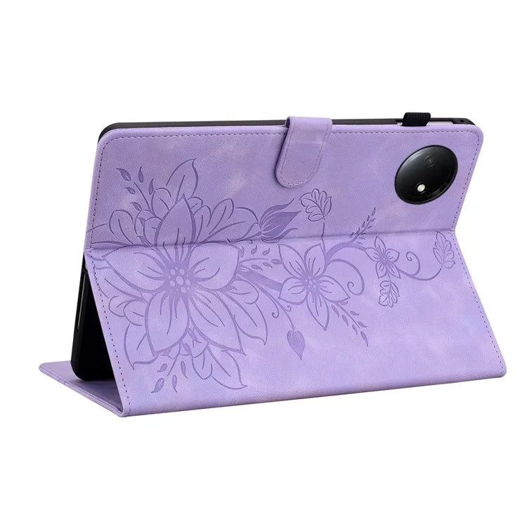 For Xiaomi Redmi Pad SE 4G 8.7 inch Case Lily Flower Imprint Card Slots Leather Tablet Cover