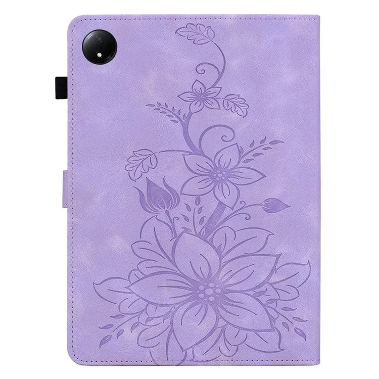 For Xiaomi Redmi Pad SE 4G 8.7 inch Case Lily Flower Imprint Card Slots Leather Tablet Cover