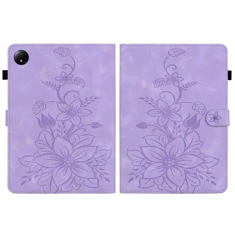 For Xiaomi Redmi Pad SE 4G 8.7 inch Case Lily Flower Imprint Card Slots Leather Tablet Cover