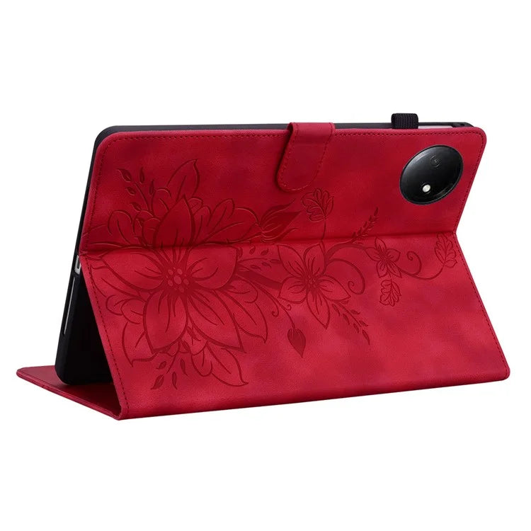 For Xiaomi Redmi Pad SE 4G 8.7 inch Case Lily Flower Imprint Card Slots Leather Tablet Cover