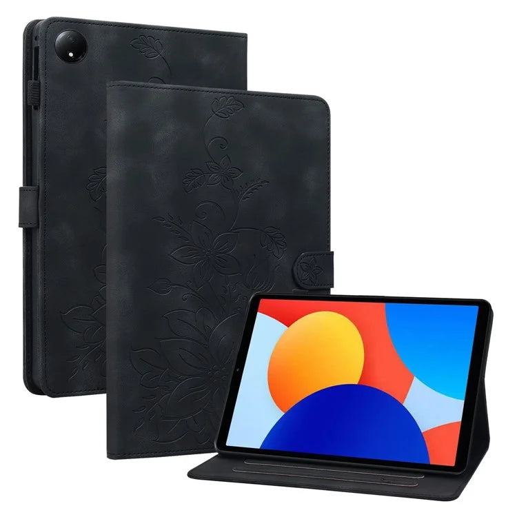 For Xiaomi Redmi Pad SE 4G 8.7 inch Case Lily Flower Imprint Card Slots Leather Tablet Cover