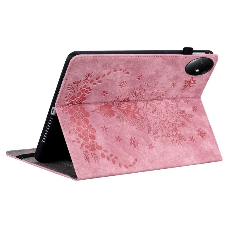 For Xiaomi Redmi Pad SE 4G 8.7 inch Case Card Holder Anti-Scratch Leather Cover Rose Flower Imprint