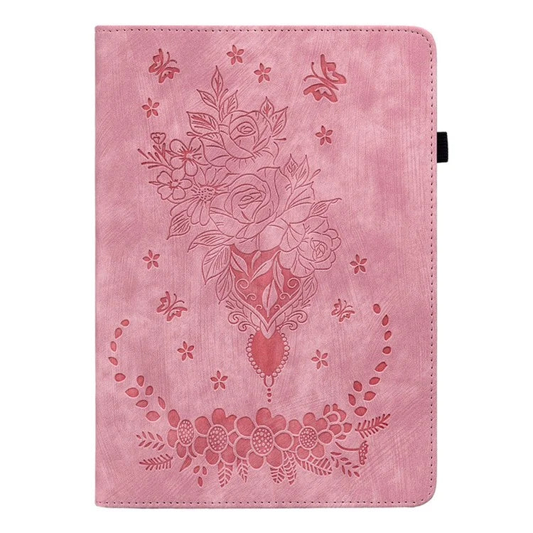 For Xiaomi Redmi Pad SE 4G 8.7 inch Case Card Holder Anti-Scratch Leather Cover Rose Flower Imprint