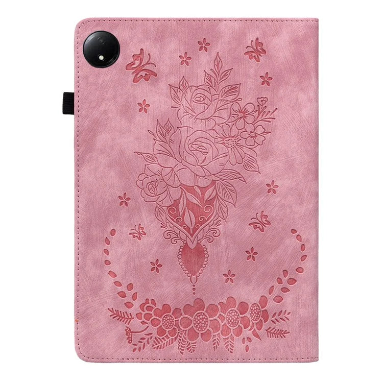 For Xiaomi Redmi Pad SE 4G 8.7 inch Case Card Holder Anti-Scratch Leather Cover Rose Flower Imprint