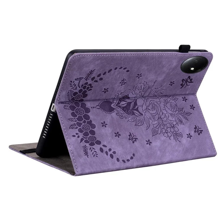 For Xiaomi Redmi Pad SE 4G 8.7 inch Case Card Holder Anti-Scratch Leather Cover Rose Flower Imprint