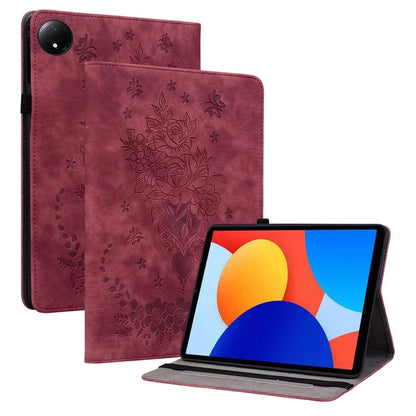 For Xiaomi Redmi Pad SE 4G 8.7 inch Case Card Holder Anti-Scratch Leather Cover Rose Flower Imprint