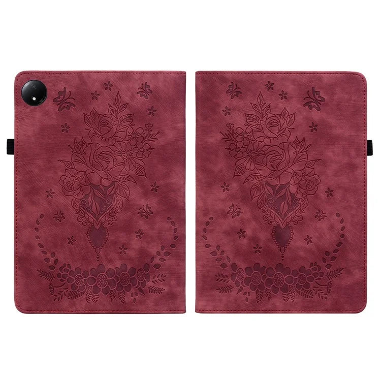 For Xiaomi Redmi Pad SE 4G 8.7 inch Case Card Holder Anti-Scratch Leather Cover Rose Flower Imprint