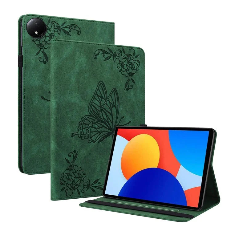 For Xiaomi Redmi Pad SE 4G 8.7 inch Case Butterfly Flower Imprint PU Leather Tablet Cover with Card Slots