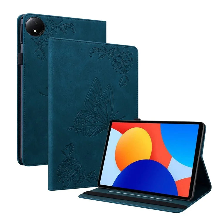 For Xiaomi Redmi Pad SE 4G 8.7 inch Case Butterfly Flower Imprint PU Leather Tablet Cover with Card Slots