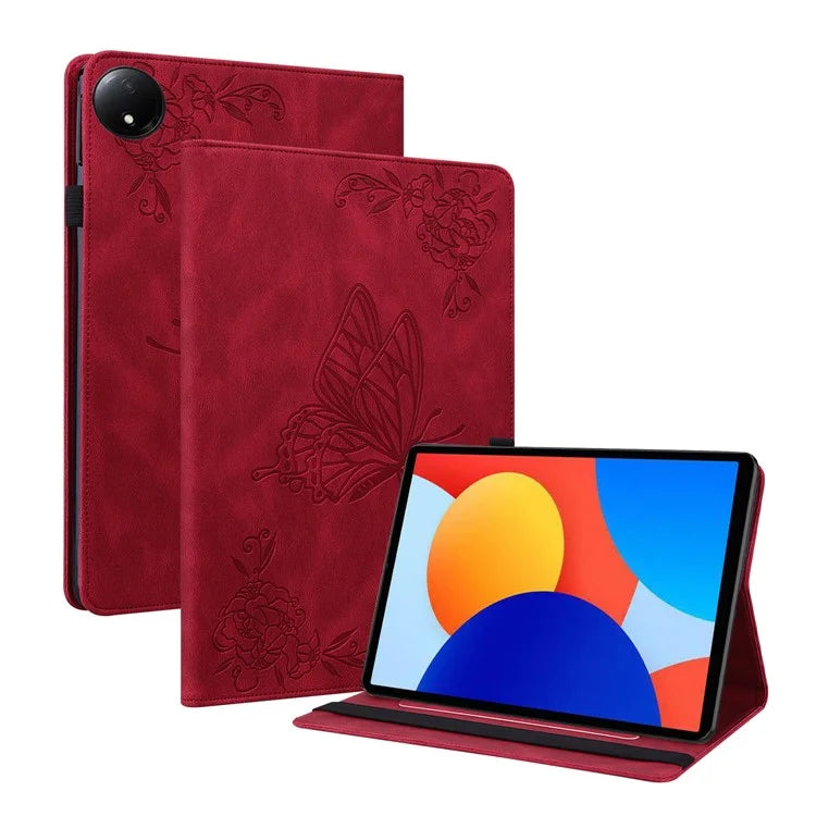 For Xiaomi Redmi Pad SE 4G 8.7 inch Case Butterfly Flower Imprint PU Leather Tablet Cover with Card Slots