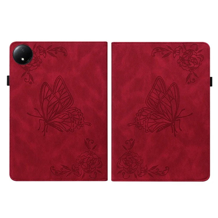 For Xiaomi Redmi Pad SE 4G 8.7 inch Case Butterfly Flower Imprint PU Leather Tablet Cover with Card Slots