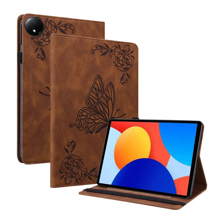 For Xiaomi Redmi Pad SE 4G 8.7 inch Case Butterfly Flower Imprint PU Leather Tablet Cover with Card Slots