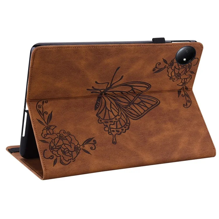For Xiaomi Redmi Pad SE 4G 8.7 inch Case Butterfly Flower Imprint PU Leather Tablet Cover with Card Slots