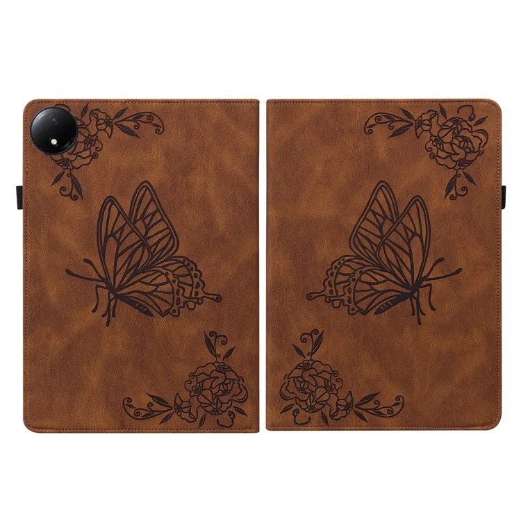 For Xiaomi Redmi Pad SE 4G 8.7 inch Case Butterfly Flower Imprint PU Leather Tablet Cover with Card Slots
