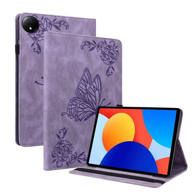 For Xiaomi Redmi Pad SE 4G 8.7 inch Case Butterfly Flower Imprint PU Leather Tablet Cover with Card Slots