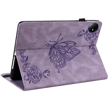 For Xiaomi Redmi Pad SE 4G 8.7 inch Case Butterfly Flower Imprint PU Leather Tablet Cover with Card Slots