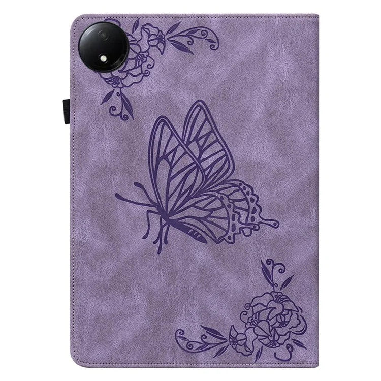 For Xiaomi Redmi Pad SE 4G 8.7 inch Case Butterfly Flower Imprint PU Leather Tablet Cover with Card Slots