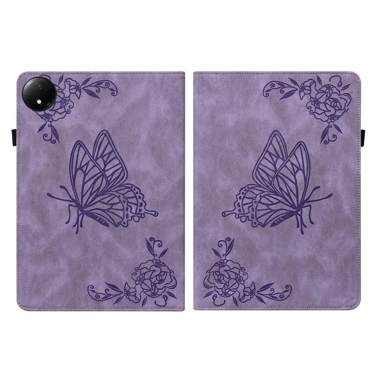 For Xiaomi Redmi Pad SE 4G 8.7 inch Case Butterfly Flower Imprint PU Leather Tablet Cover with Card Slots