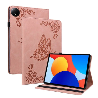 For Xiaomi Redmi Pad SE 4G 8.7 inch Case Butterfly Flower Imprint PU Leather Tablet Cover with Card Slots
