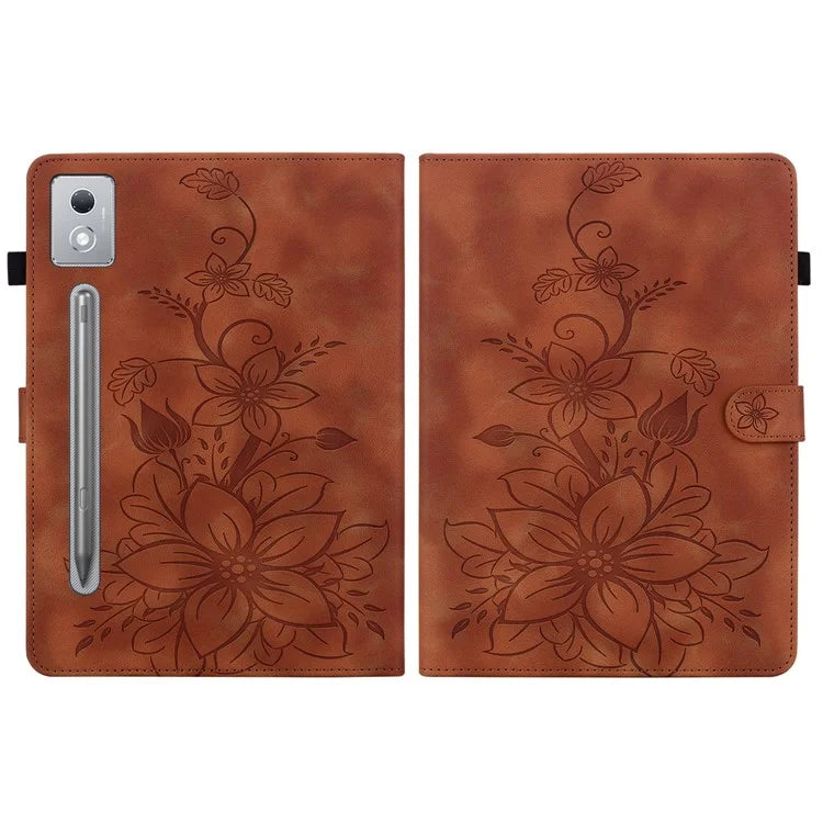 For Lenovo Tab P12 Pro 12.7 2025 / Xiaoxin Pad Pro 12.7 (2025) Case Lily Flower Imprint Card Slots Leather Tablet Cover