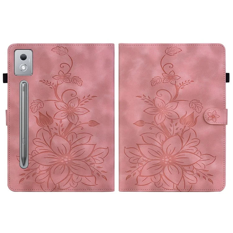 For Lenovo Tab P12 Pro 12.7 2025 / Xiaoxin Pad Pro 12.7 (2025) Case Lily Flower Imprint Card Slots Leather Tablet Cover