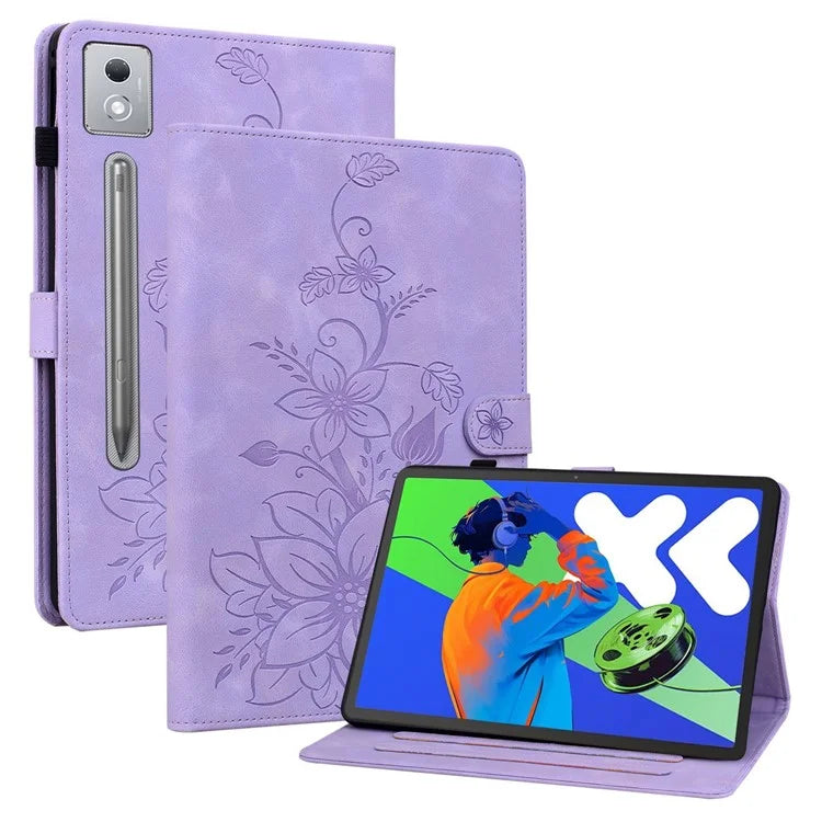 For Lenovo Tab P12 Pro 12.7 2025 / Xiaoxin Pad Pro 12.7 (2025) Case Lily Flower Imprint Card Slots Leather Tablet Cover