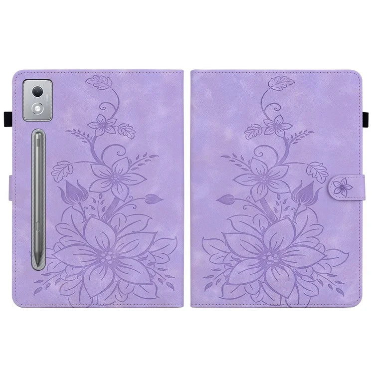 For Lenovo Tab P12 Pro 12.7 2025 / Xiaoxin Pad Pro 12.7 (2025) Case Lily Flower Imprint Card Slots Leather Tablet Cover