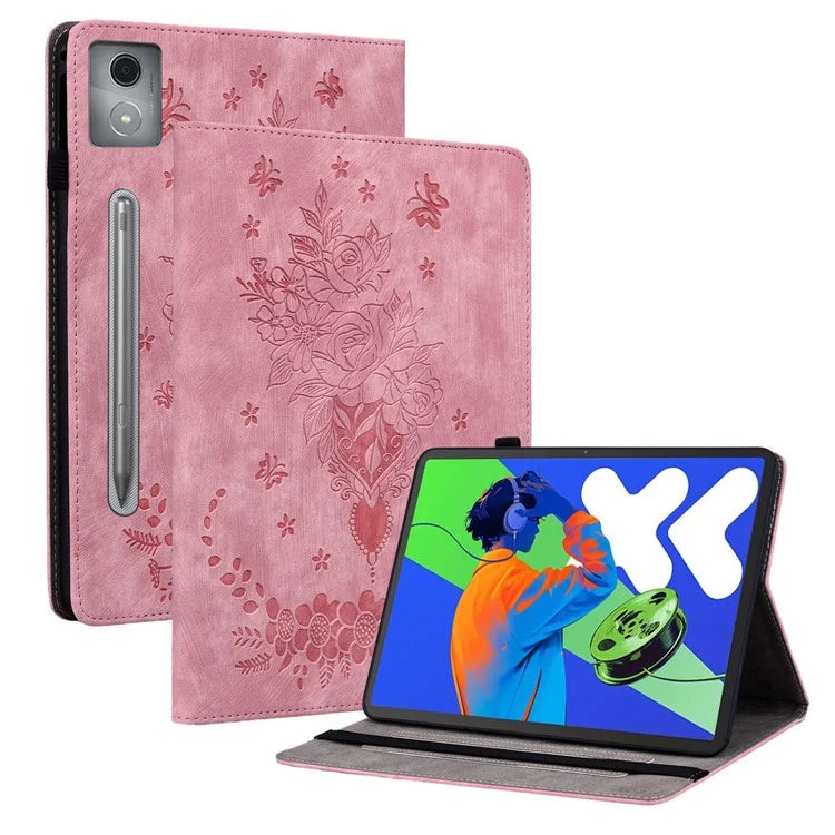 For Lenovo Tab P12 Pro 12.7 2025 / Xiaoxin Pad Pro 12.7 (2025) Case Card Holder Anti-Scratch Leather Cover Rose Flower Imprint