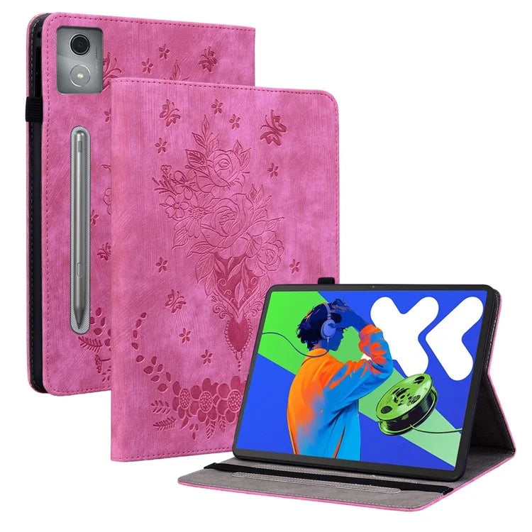 For Lenovo Tab P12 Pro 12.7 2025 / Xiaoxin Pad Pro 12.7 (2025) Case Card Holder Anti-Scratch Leather Cover Rose Flower Imprint