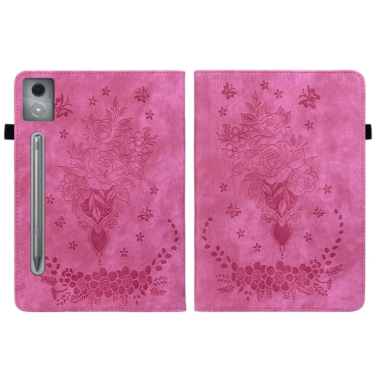 For Lenovo Tab P12 Pro 12.7 2025 / Xiaoxin Pad Pro 12.7 (2025) Case Card Holder Anti-Scratch Leather Cover Rose Flower Imprint
