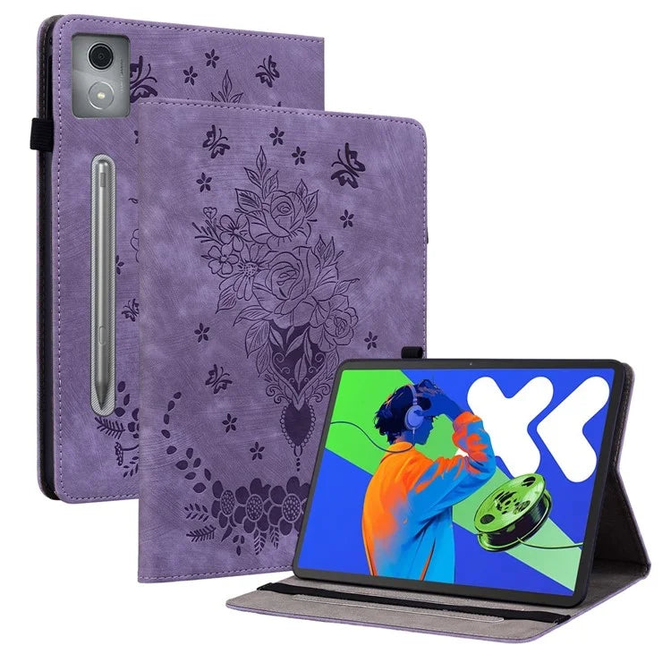For Lenovo Tab P12 Pro 12.7 2025 / Xiaoxin Pad Pro 12.7 (2025) Case Card Holder Anti-Scratch Leather Cover Rose Flower Imprint
