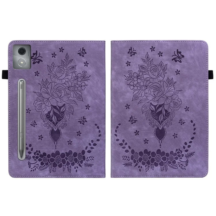 For Lenovo Tab P12 Pro 12.7 2025 / Xiaoxin Pad Pro 12.7 (2025) Case Card Holder Anti-Scratch Leather Cover Rose Flower Imprint