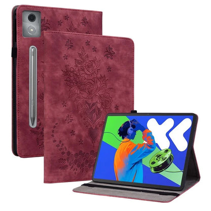 For Lenovo Tab P12 Pro 12.7 2025 / Xiaoxin Pad Pro 12.7 (2025) Case Card Holder Anti-Scratch Leather Cover Rose Flower Imprint