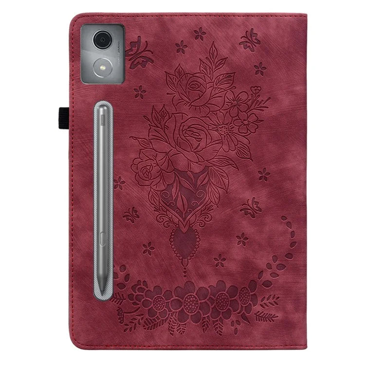 For Lenovo Tab P12 Pro 12.7 2025 / Xiaoxin Pad Pro 12.7 (2025) Case Card Holder Anti-Scratch Leather Cover Rose Flower Imprint