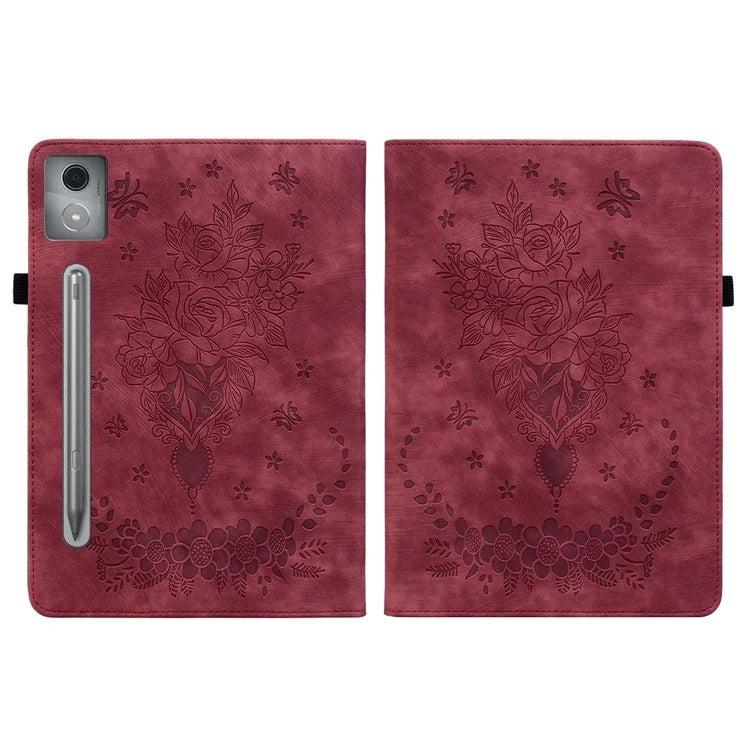 For Lenovo Tab P12 Pro 12.7 2025 / Xiaoxin Pad Pro 12.7 (2025) Case Card Holder Anti-Scratch Leather Cover Rose Flower Imprint