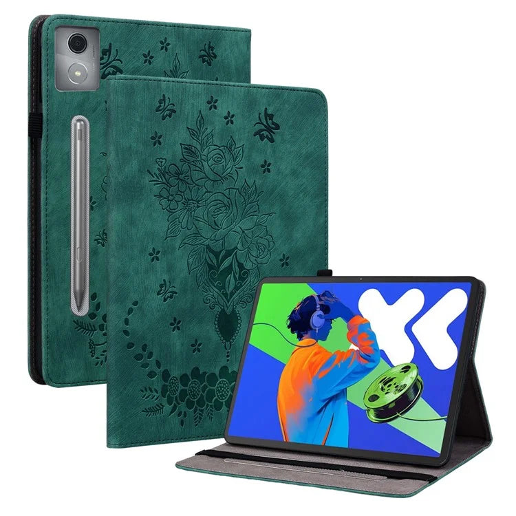 For Lenovo Tab P12 Pro 12.7 2025 / Xiaoxin Pad Pro 12.7 (2025) Case Card Holder Anti-Scratch Leather Cover Rose Flower Imprint