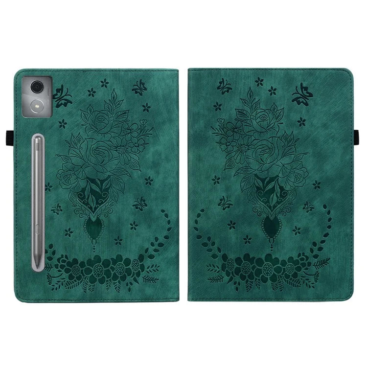 For Lenovo Tab P12 Pro 12.7 2025 / Xiaoxin Pad Pro 12.7 (2025) Case Card Holder Anti-Scratch Leather Cover Rose Flower Imprint