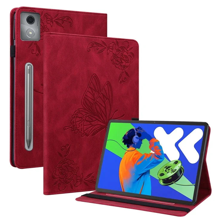 For Lenovo Tab P12 Pro 12.7 2025 / Xiaoxin Pad Pro 12.7 (2025) Case Butterfly Flower Imprint PU Leather Tablet Cover with Card Slots