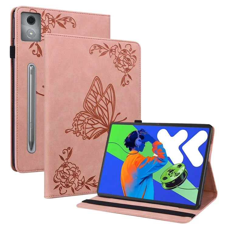 For Lenovo Tab P12 Pro 12.7 2025 / Xiaoxin Pad Pro 12.7 (2025) Case Butterfly Flower Imprint PU Leather Tablet Cover with Card Slots