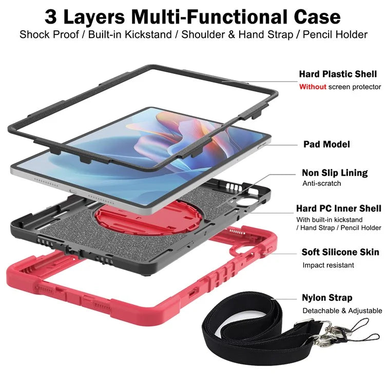 For Huawei MatePad SE 11 2024 Tablet Case Silicone+PC Shockproof Cover with Kickstand Shoulder Strap