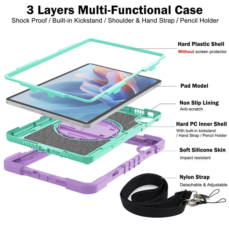 For Huawei MatePad SE 11 2024 Tablet Case Silicone+PC Shockproof Cover with Kickstand Shoulder Strap