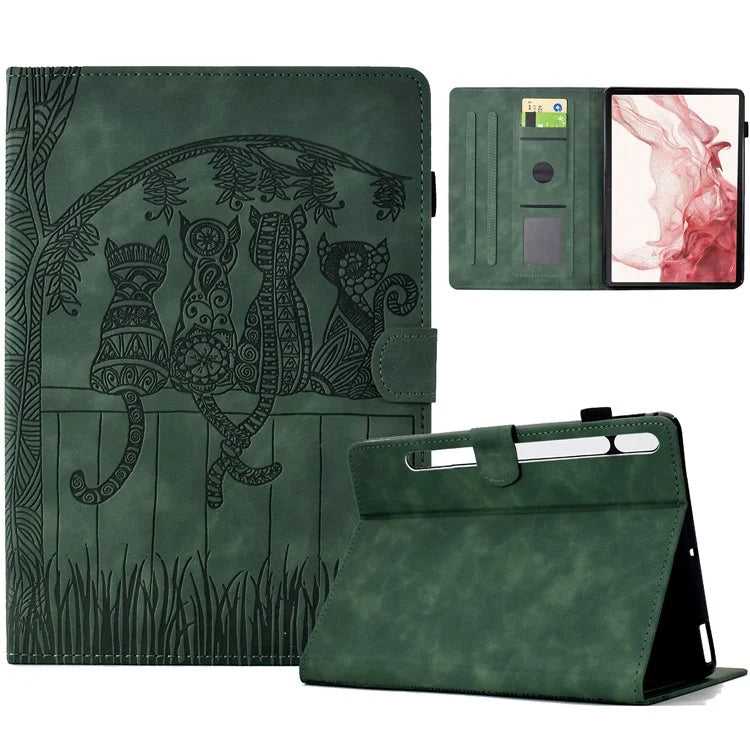 For Samsung Galaxy Tab S8 X700 X706 / S7 T870 T875 Case Cats Imprinted PU Leather Card Slots Tablet Cover