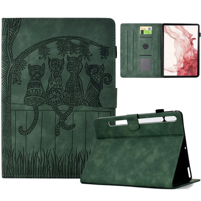For Samsung Galaxy Tab S8 X700 X706 / S7 T870 T875 Case Cats Imprinted PU Leather Card Slots Tablet Cover