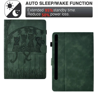 For Samsung Galaxy Tab S8 X700 X706 / S7 T870 T875 Case Cats Imprinted PU Leather Card Slots Tablet Cover