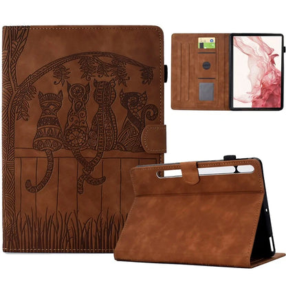 For Samsung Galaxy Tab S8 X700 X706 / S7 T870 T875 Case Cats Imprinted PU Leather Card Slots Tablet Cover