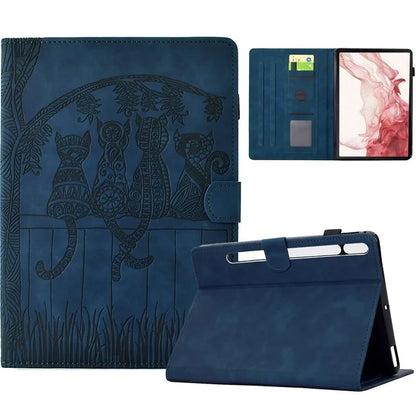 For Samsung Galaxy Tab S8 X700 X706 / S7 T870 T875 Case Cats Imprinted PU Leather Card Slots Tablet Cover