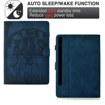 For Samsung Galaxy Tab S8 X700 X706 / S7 T870 T875 Case Cats Imprinted PU Leather Card Slots Tablet Cover