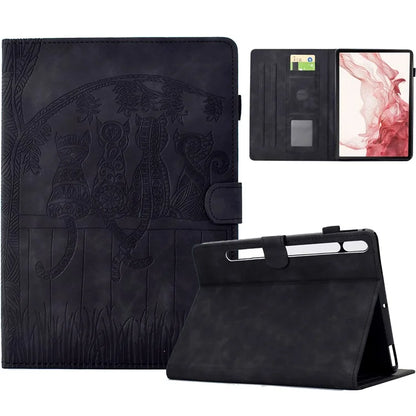 For Samsung Galaxy Tab S8 X700 X706 / S7 T870 T875 Case Cats Imprinted PU Leather Card Slots Tablet Cover