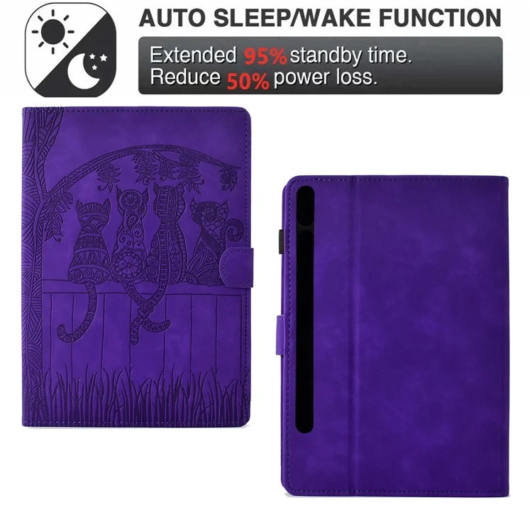 For Samsung Galaxy Tab S8 X700 X706 / S7 T870 T875 Case Cats Imprinted PU Leather Card Slots Tablet Cover