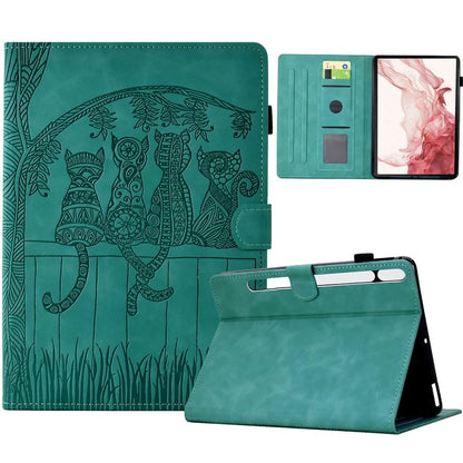 For Samsung Galaxy Tab S8 X700 X706 / S7 T870 T875 Case Cats Imprinted PU Leather Card Slots Tablet Cover